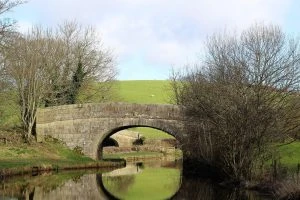 Lancashire canal with a bridge over