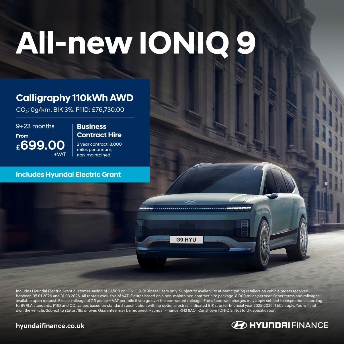 Hyundai IONIQ 9 Calligraphy 110kWh AWD | Business Contract Hire Offer