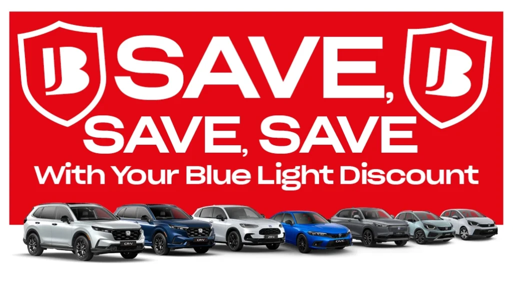 Blue Light Discount | Available at John Banks Honda at Bury St Edmunds, Cambridge, Ipswich and Colchester
